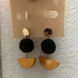 Pom Pom half orange circle earrings NWT